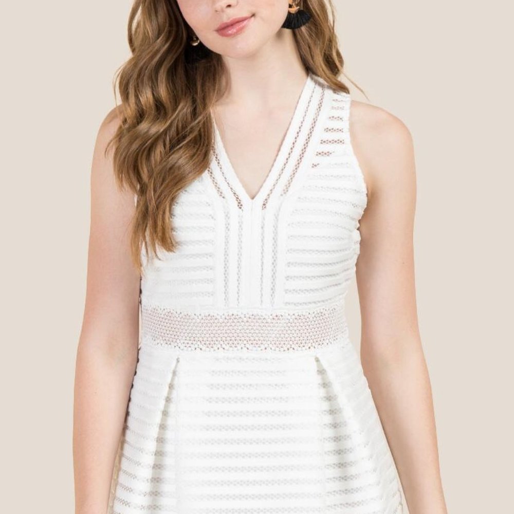 Francesca’s VNeck Stripe Lace White Dress